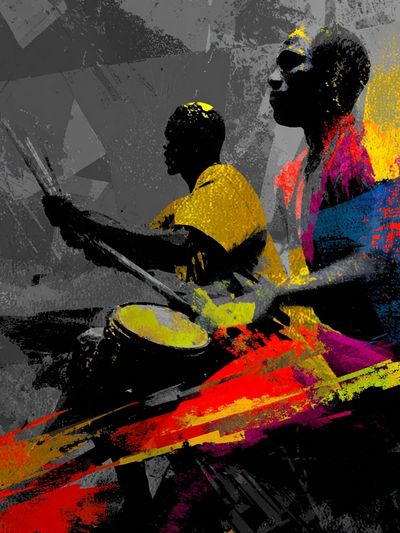 Drummers in Action — Abstract Print. poster print