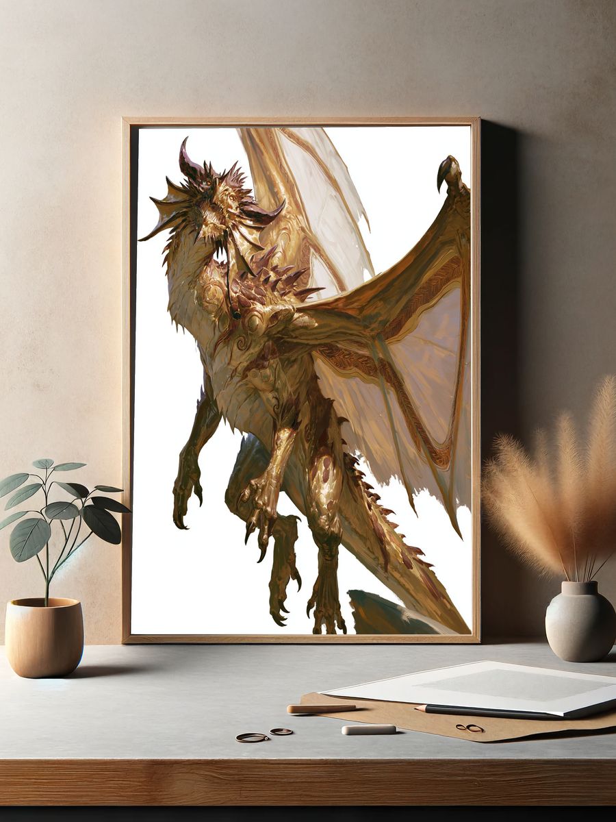 Golden Dragon Fantasy Illustration Poster. — room view 2
