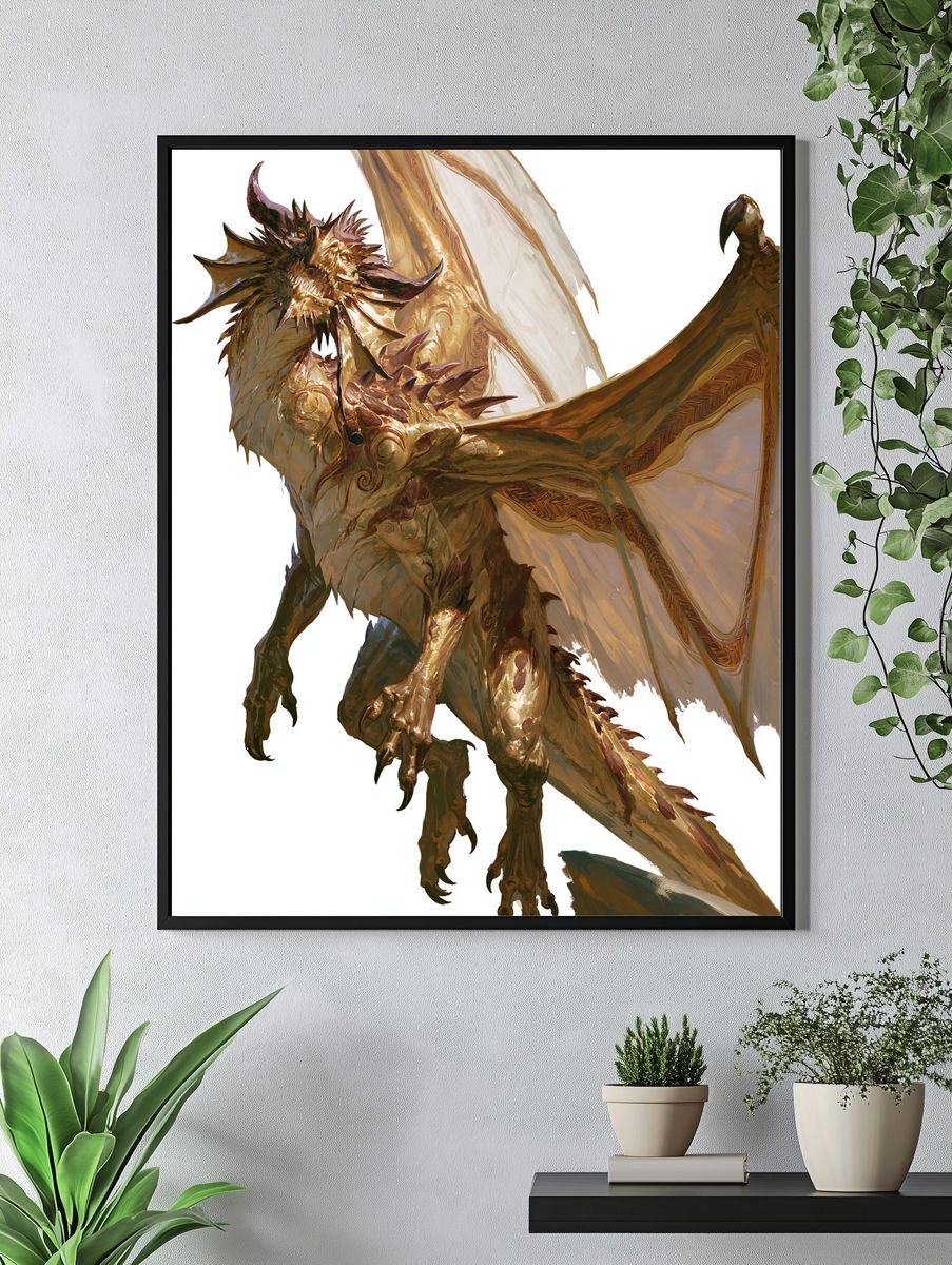 Golden Dragon Fantasy Illustration Poster. — room view 4