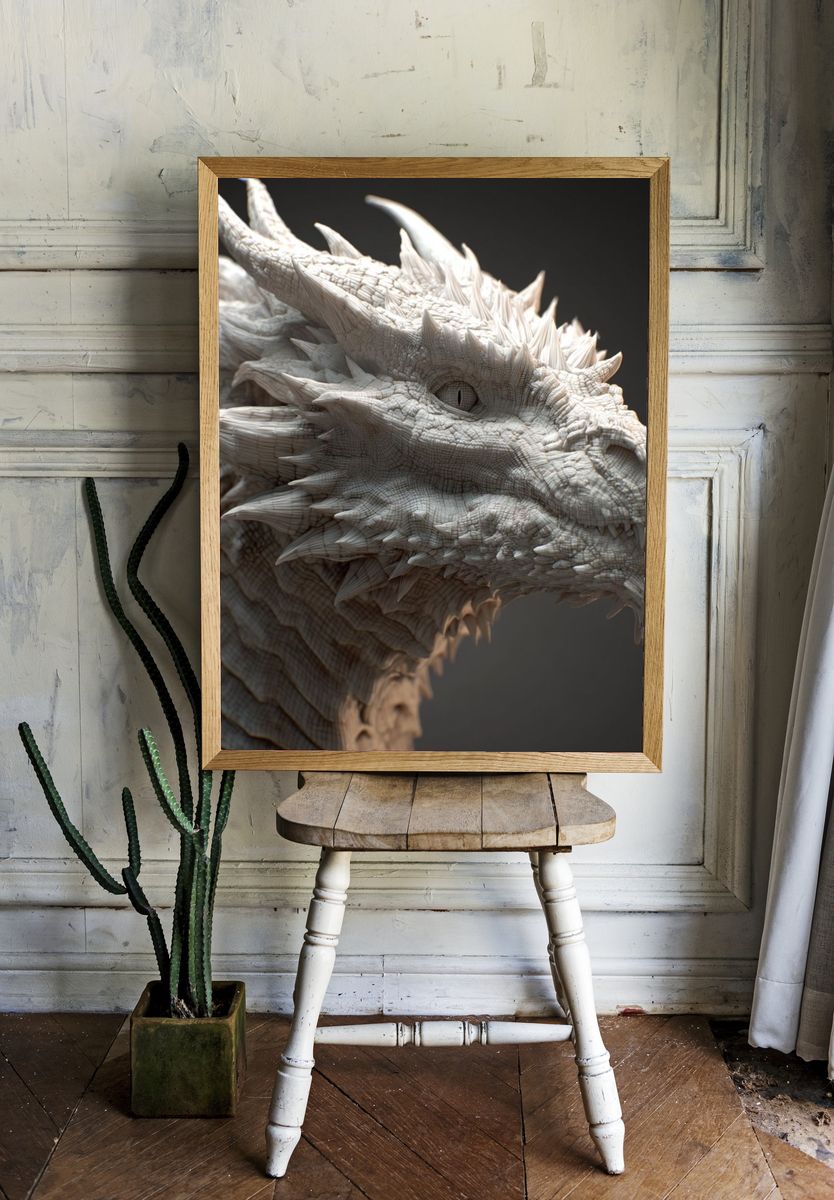 Dragon Sculpture — Digital Art Print. — room view 1