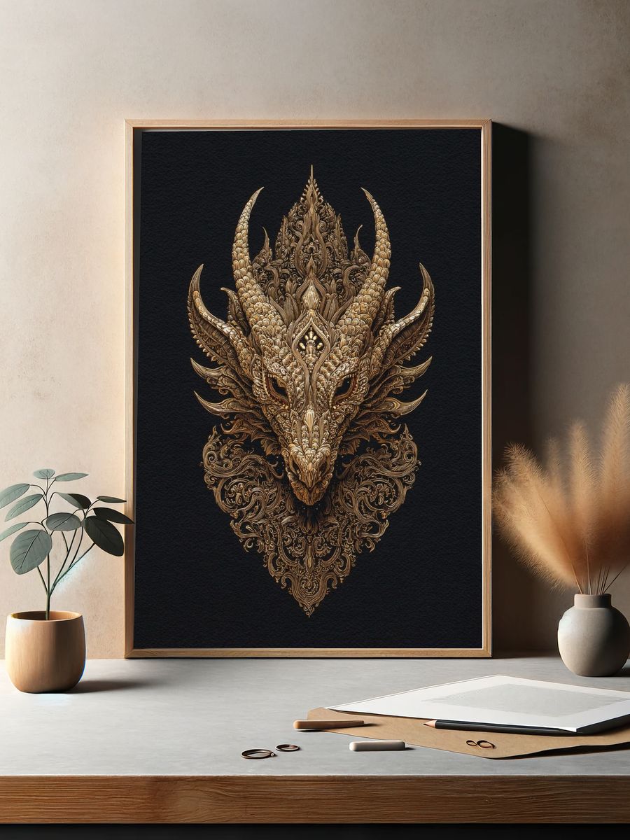 Ornate Dragon Head — Fine Art Print. — room view 2