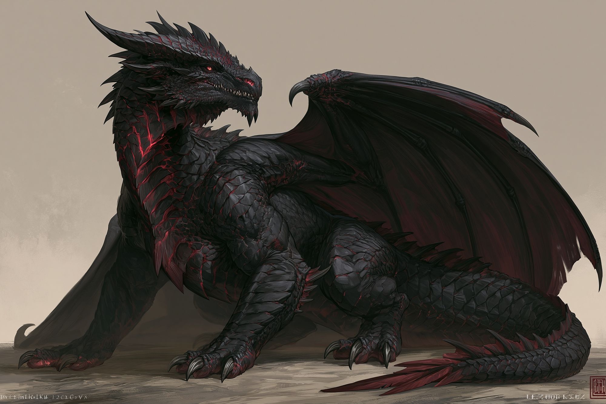 Black Dragon Fantasy Print. poster — illustration art