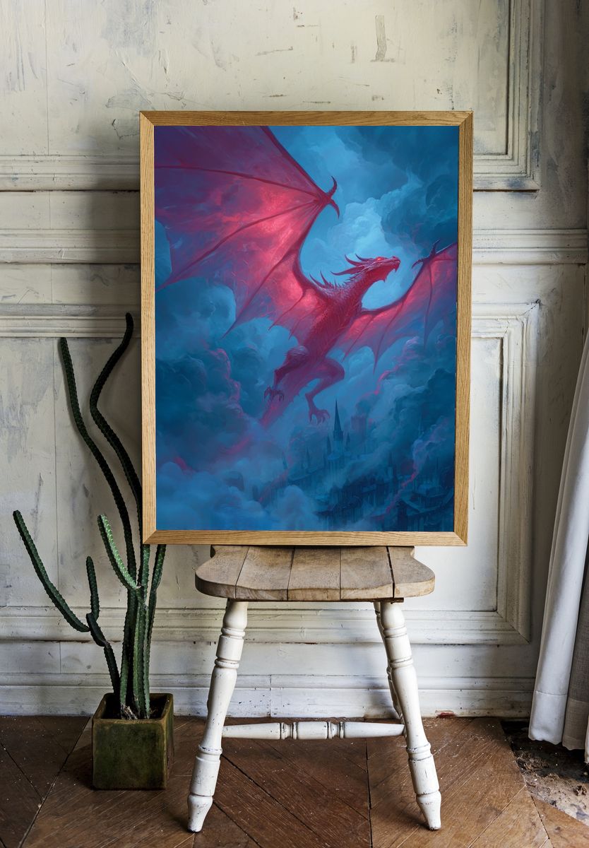 Majestic Dragon in Flight — Fantasy Print. — room view 1