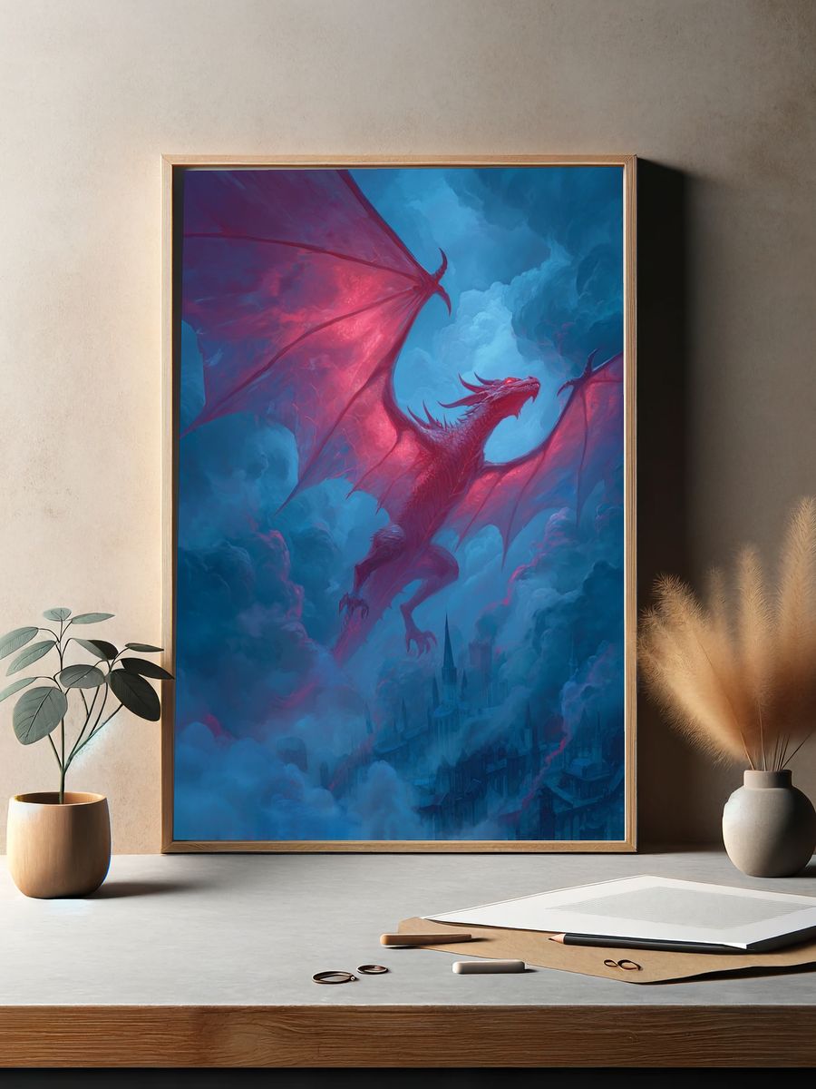 Majestic Dragon in Flight — Fantasy Print. — room view 2