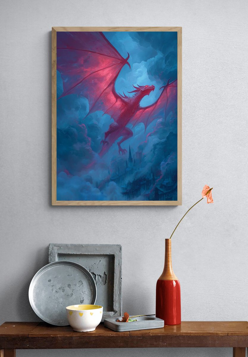 Majestic Dragon in Flight — Fantasy Print. — room view 3