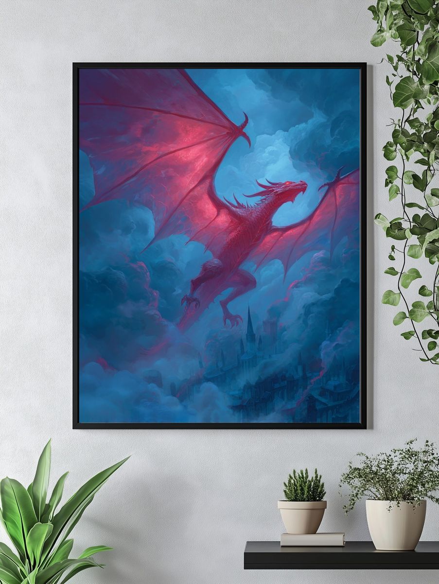 Majestic Dragon in Flight — Fantasy Print. — room view 4