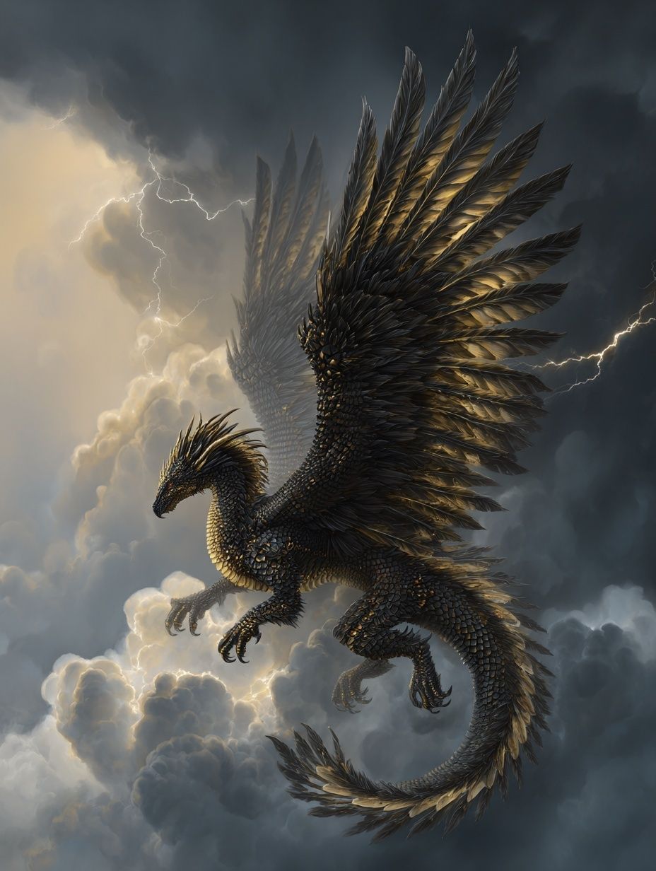 Majestic Dragon in Stormy Sky Poster. poster — illustration art