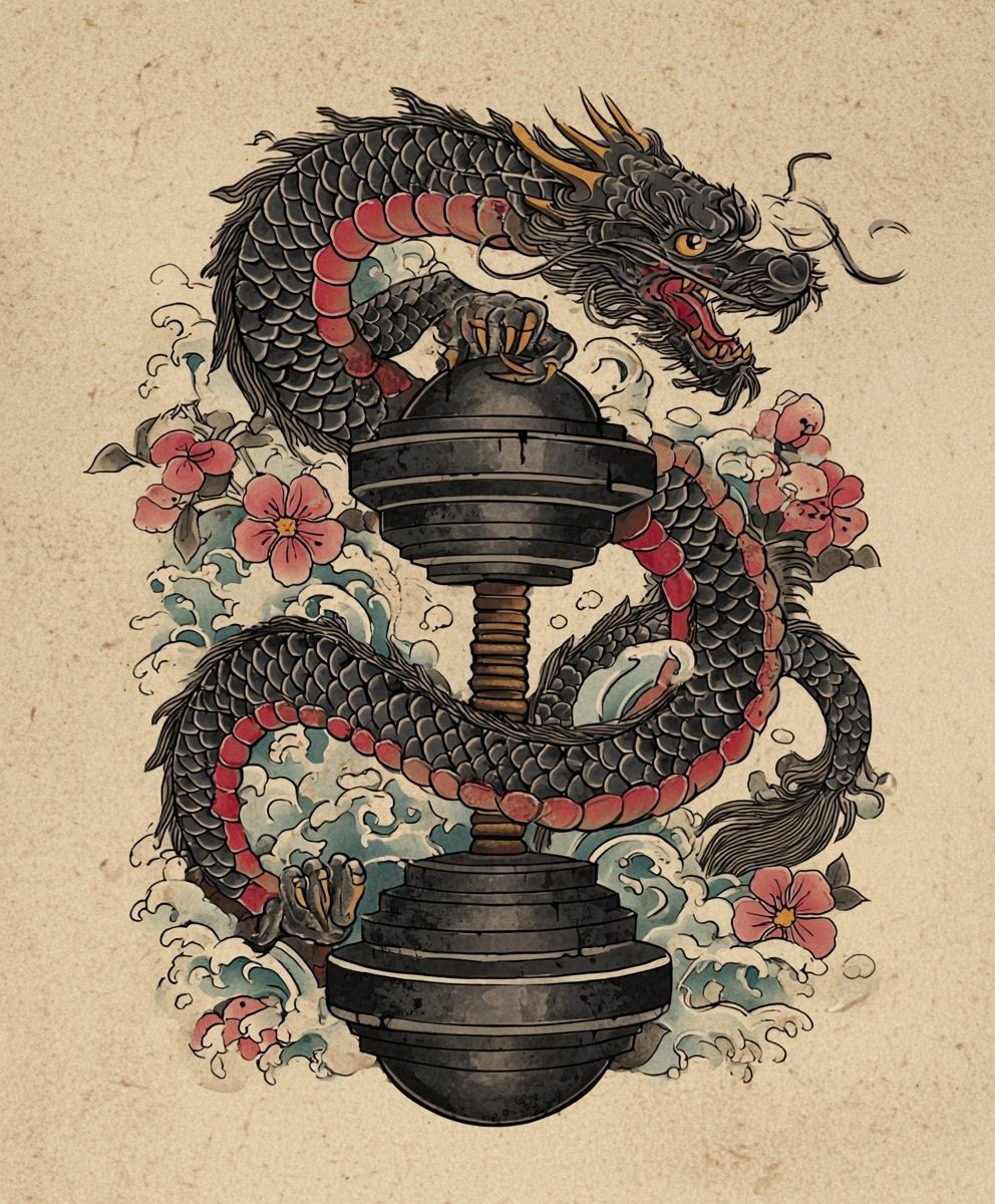 Dragon and Kettlebell Illustration Poster. poster detail