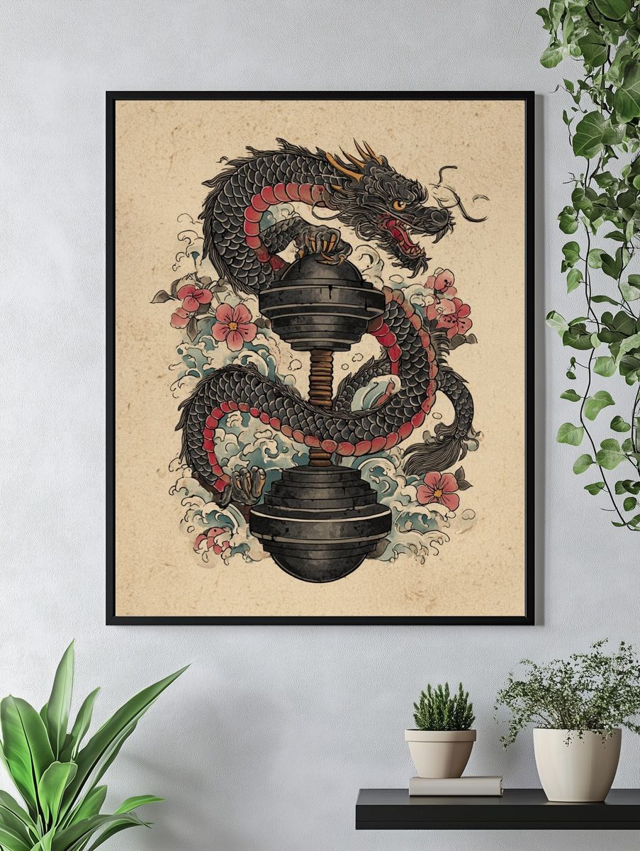 Dragon and Kettlebell Illustration Poster. — room view 4
