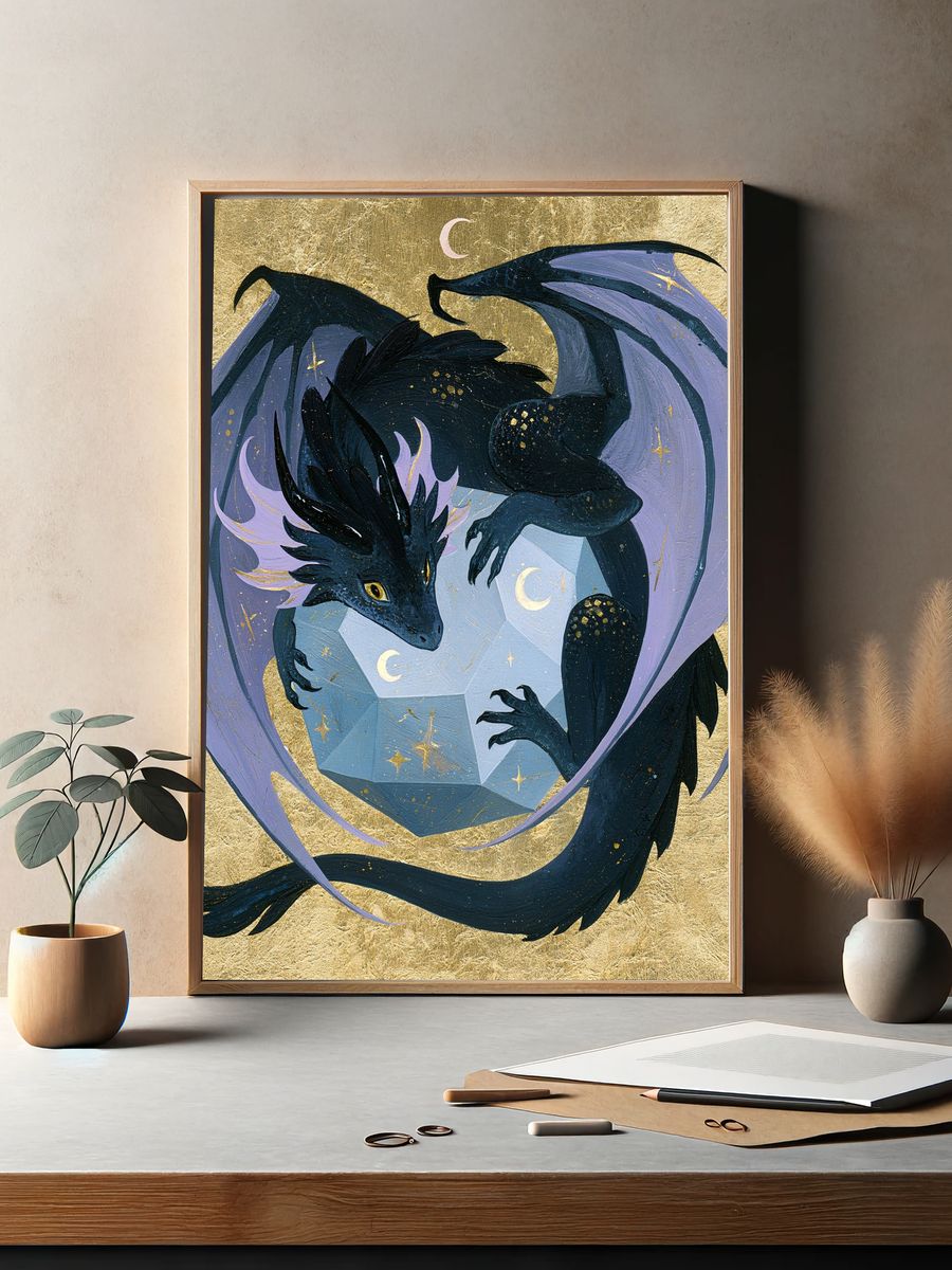 Celestial Dragon Illustration Poster. — room view 2