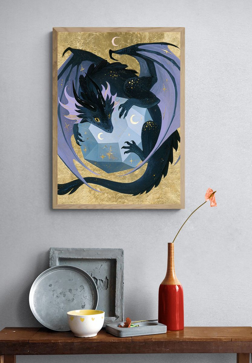 Celestial Dragon Illustration Poster. — room view 3