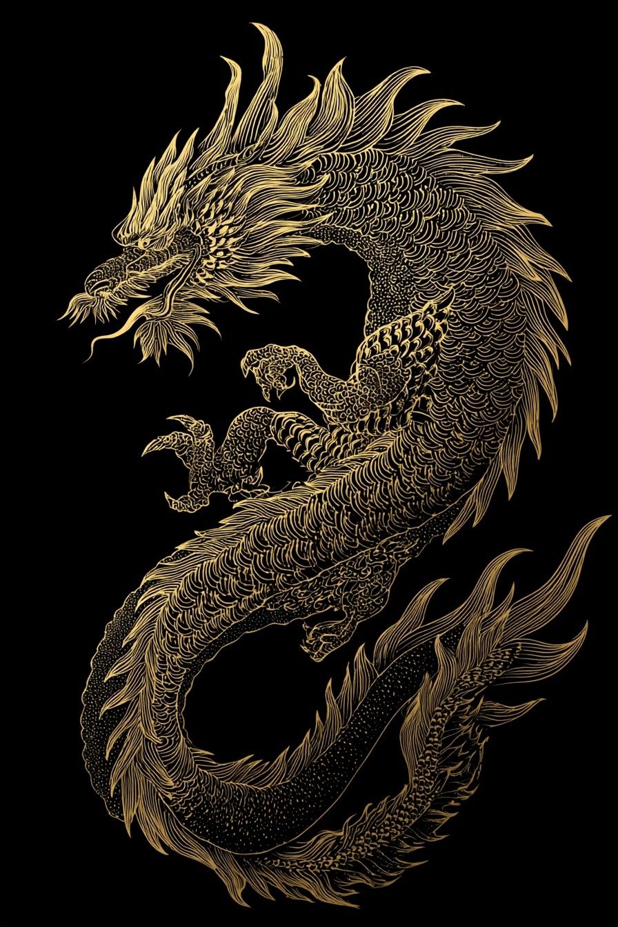 Golden Dragon Ink Poster. poster detail