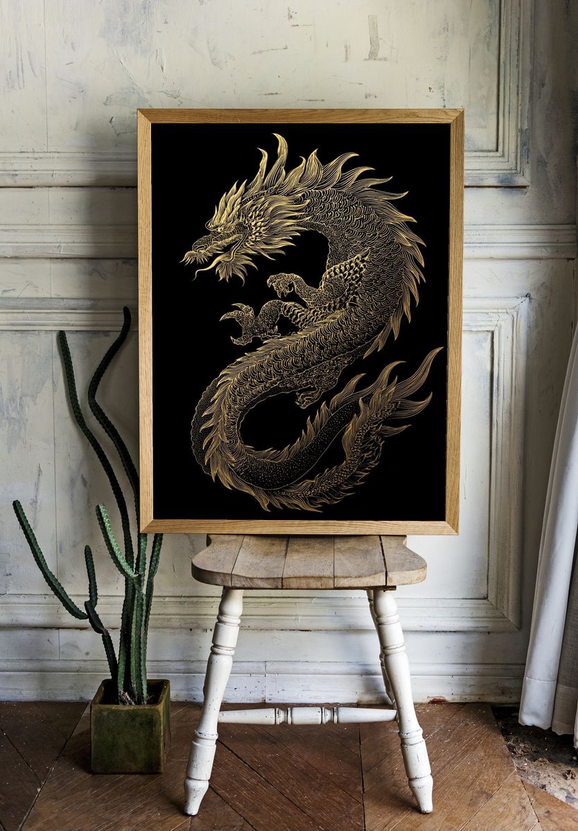 Golden Dragon Ink Poster. — room view 1