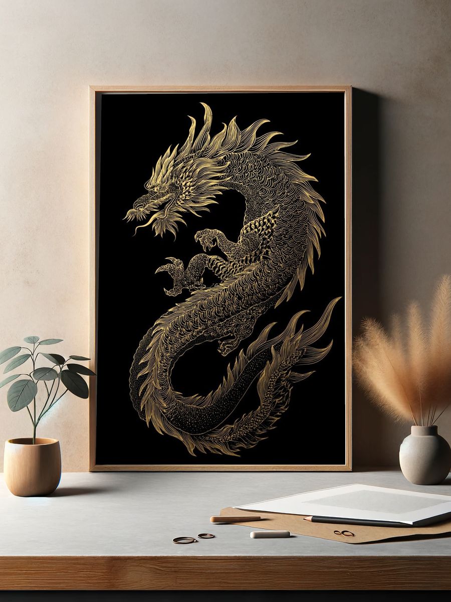 Golden Dragon Ink Poster. — room view 2