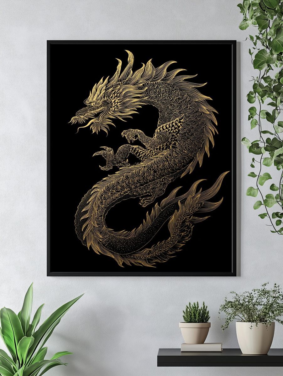 Golden Dragon Ink Poster. — room view 4