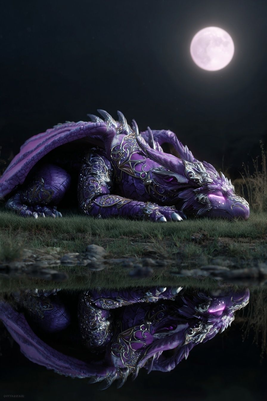 Majestic Purple Dragon — Fantasy Art Print. poster — illustration art