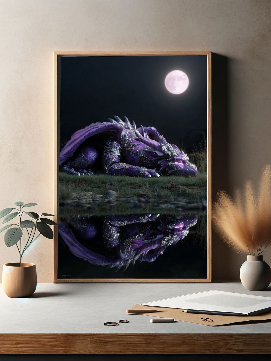 Majestic Purple Dragon — Fantasy Art Print. — room view 2