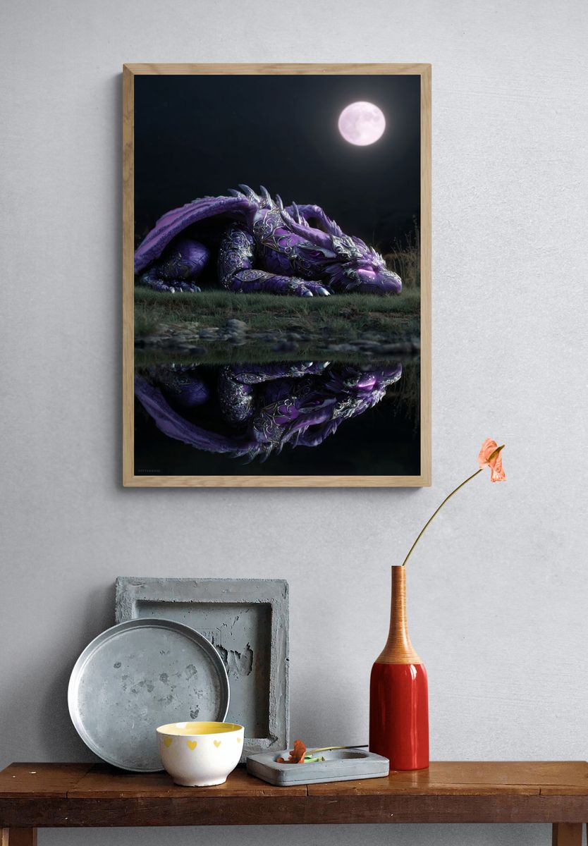 Majestic Purple Dragon — Fantasy Art Print. — room view 3