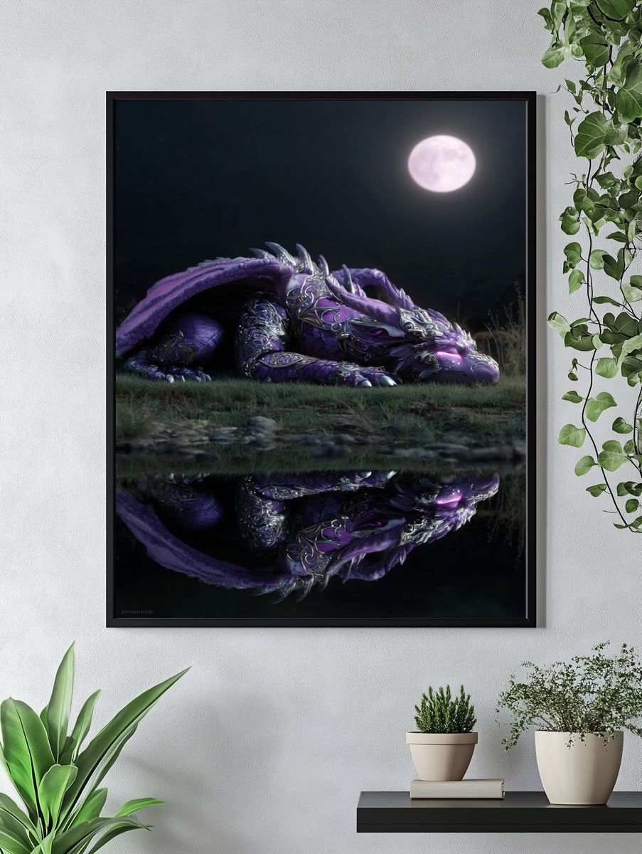 Majestic Purple Dragon — Fantasy Art Print. — room view 4