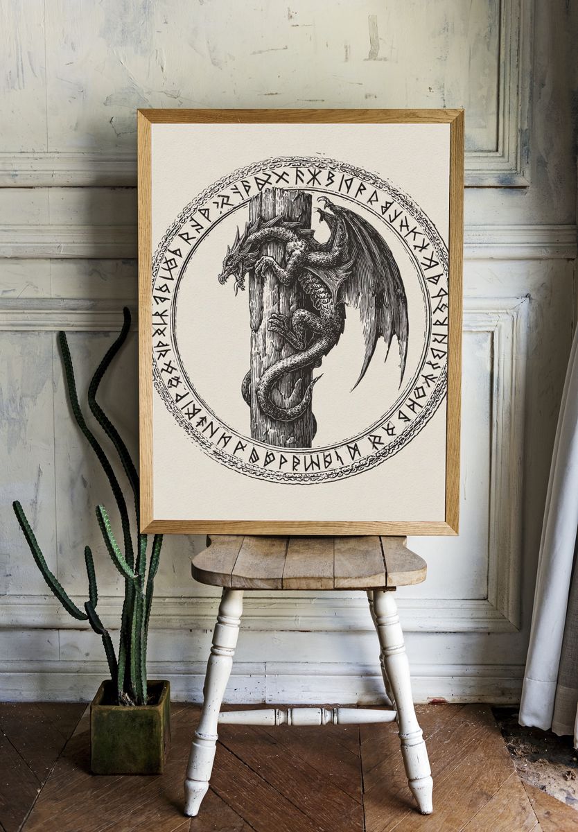 Dragon Rune Illustration Poster. — room view 1