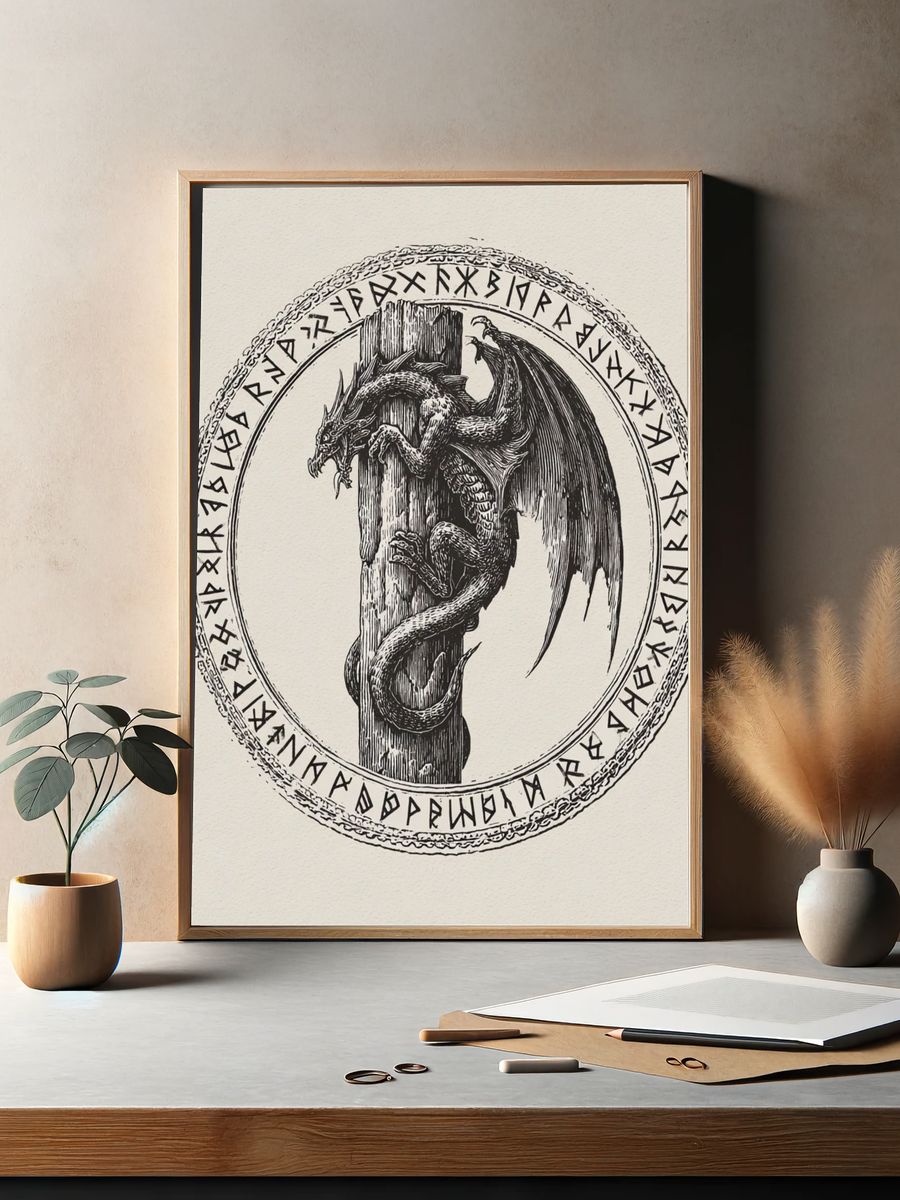 Dragon Rune Illustration Poster. — room view 2