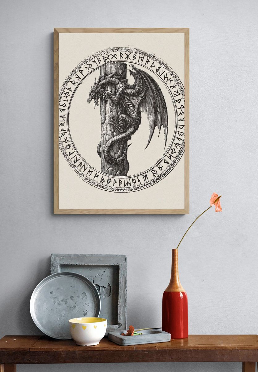 Dragon Rune Illustration Poster. — room view 3