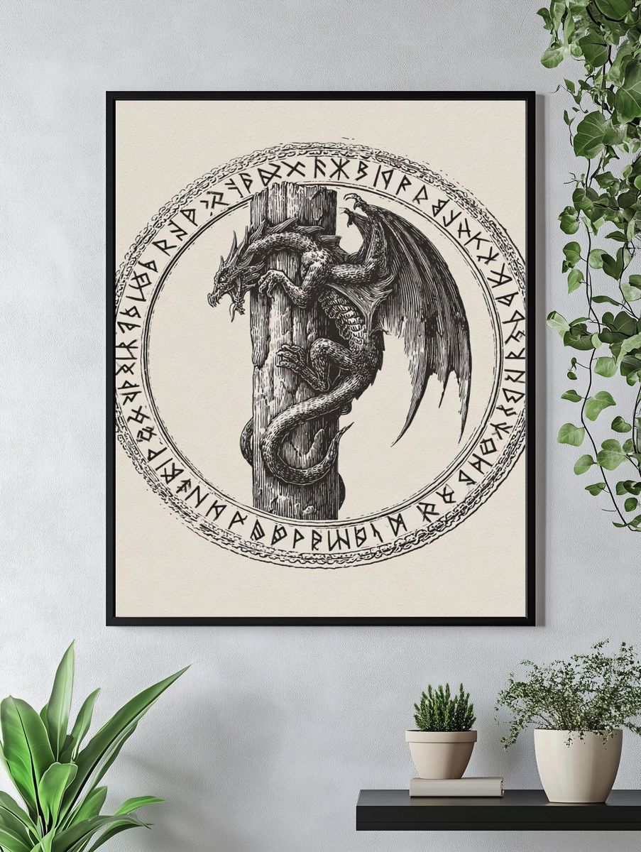 Dragon Rune Illustration Poster. — room view 4