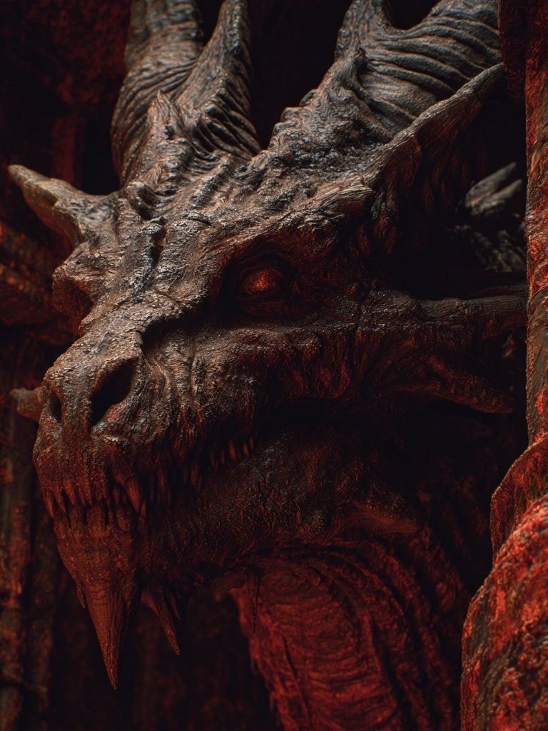Crimson Dragon Head Fantasy Print. poster — illustration art