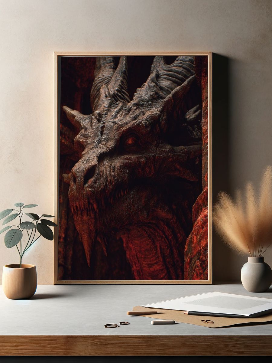Crimson Dragon Head Fantasy Print. — room view 2