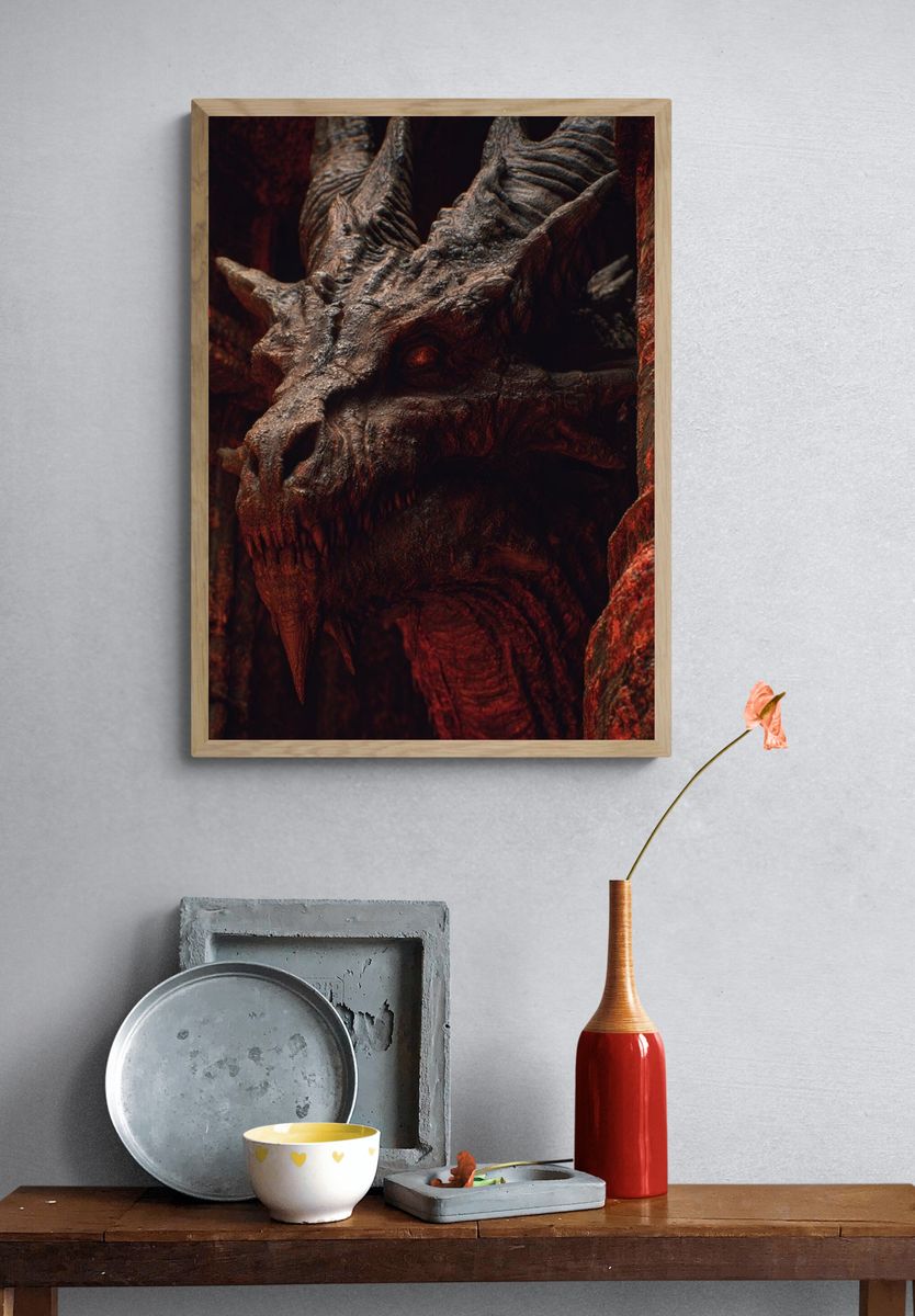 Crimson Dragon Head Fantasy Print. — room view 3