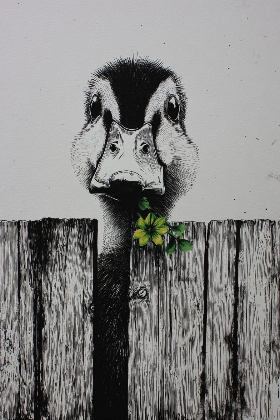 Duck with Flower — Illustration Print. poster — illustration art