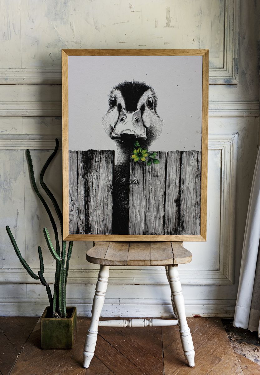 Duck with Flower — Illustration Print. — room view 1