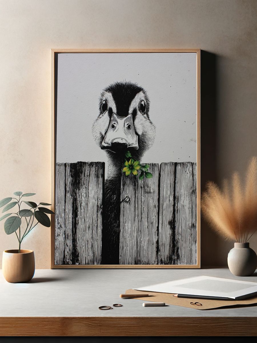 Duck with Flower — Illustration Print. — room view 2