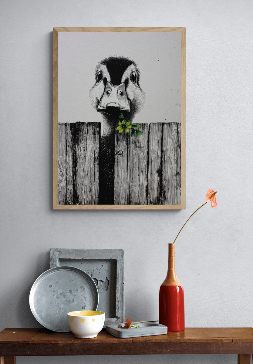 Duck with Flower — Illustration Print. — room view 3