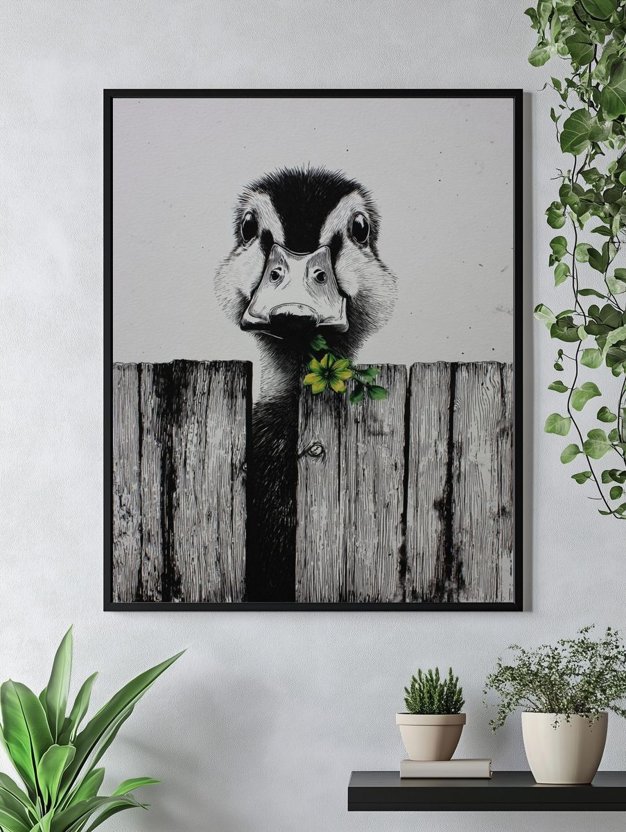Duck with Flower — Illustration Print. — room view 4