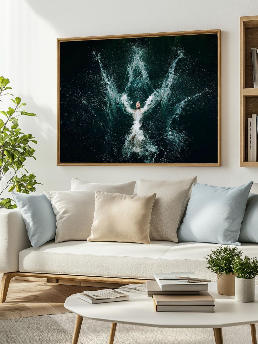 Man Diving into Water — Photography Print. — room view 2