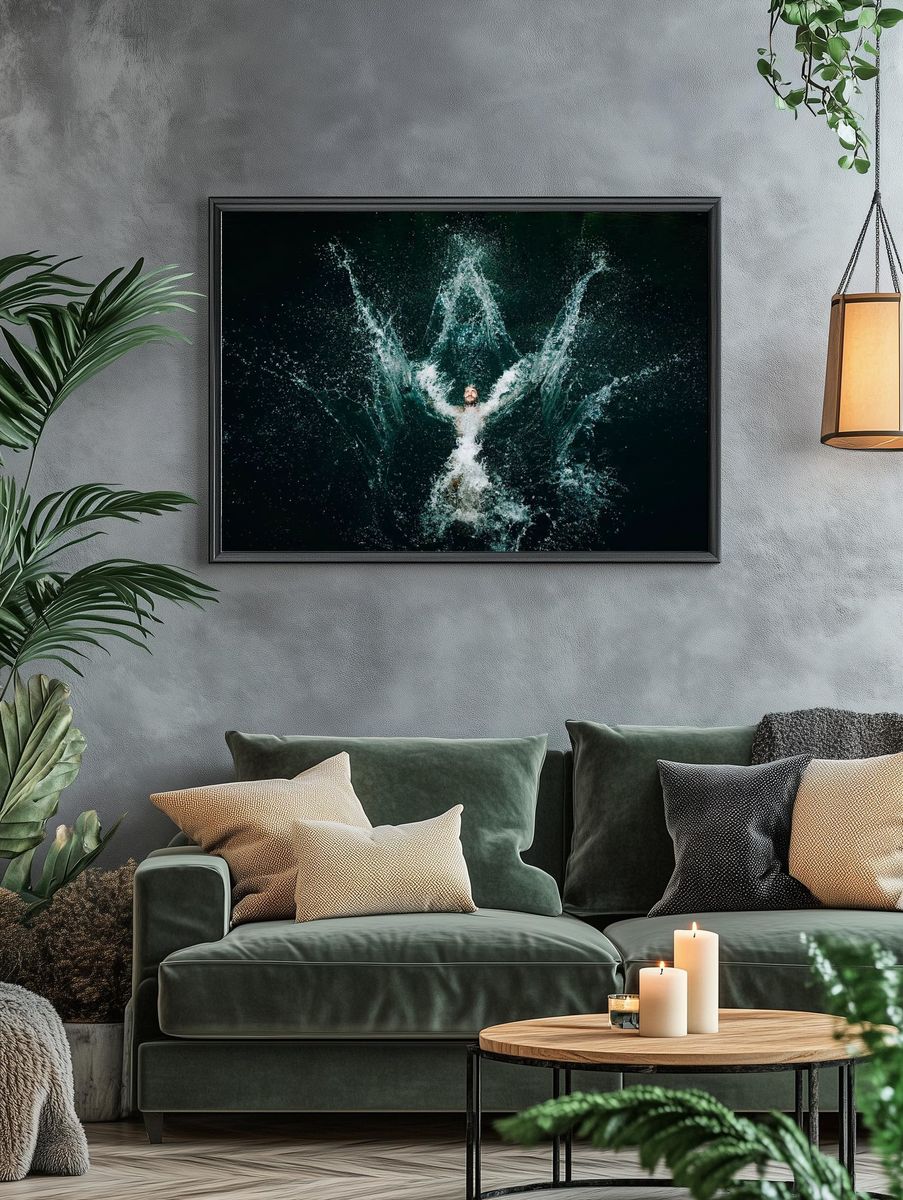 Man Diving into Water — Photography Print. — room view 4
