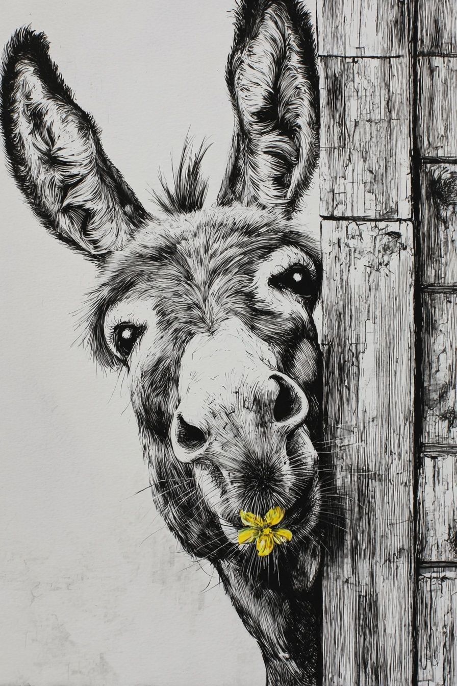 Donkey with Flower — Illustration Print. poster detail