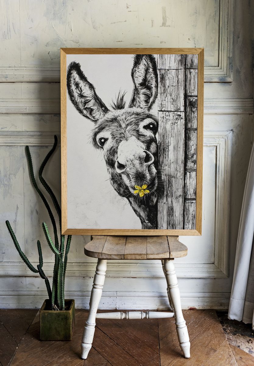 Donkey with Flower — Illustration Print. — room view 1
