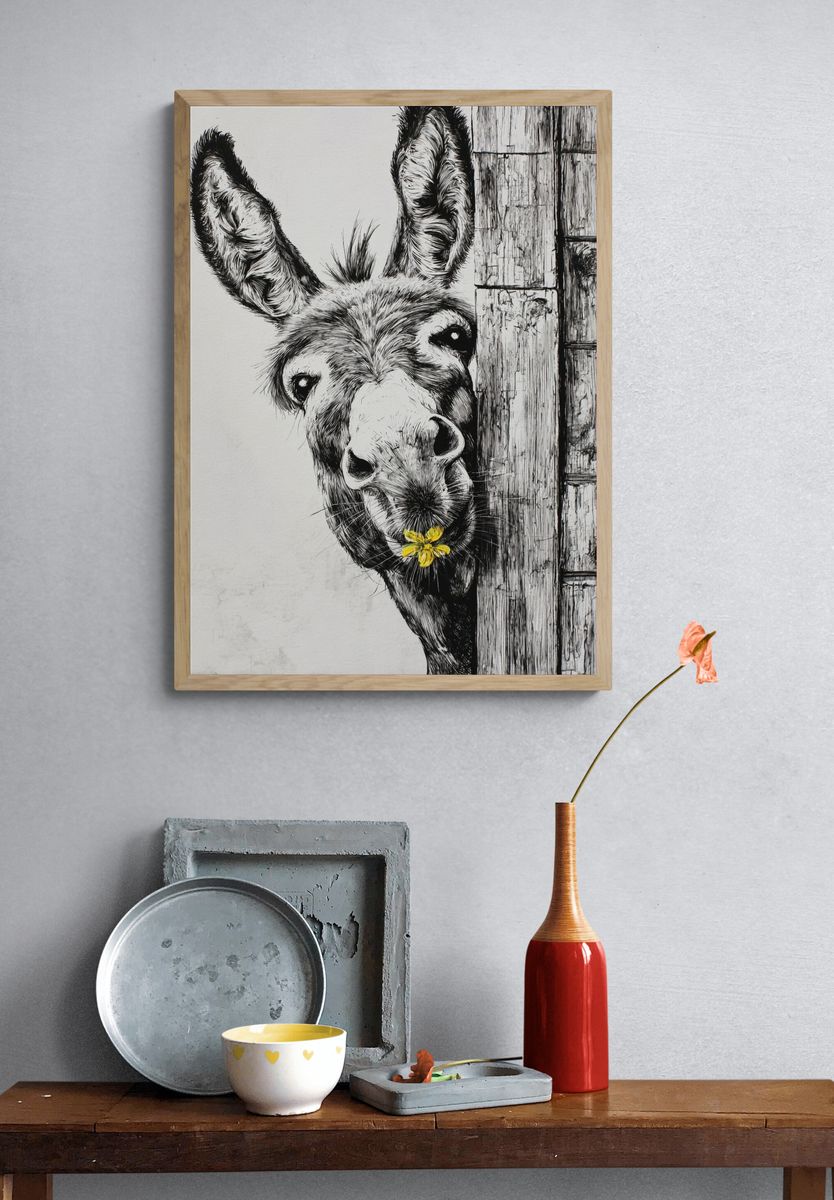Donkey with Flower — Illustration Print. — room view 3