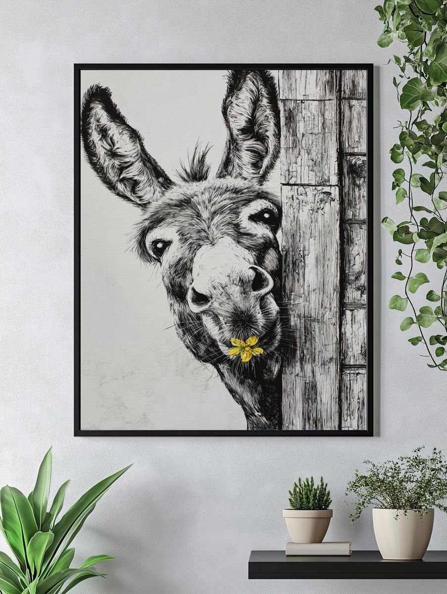 Donkey with Flower — Illustration Print. — room view 4