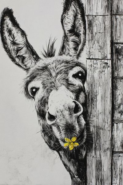 Donkey with Flower — Illustration Print. poster print
