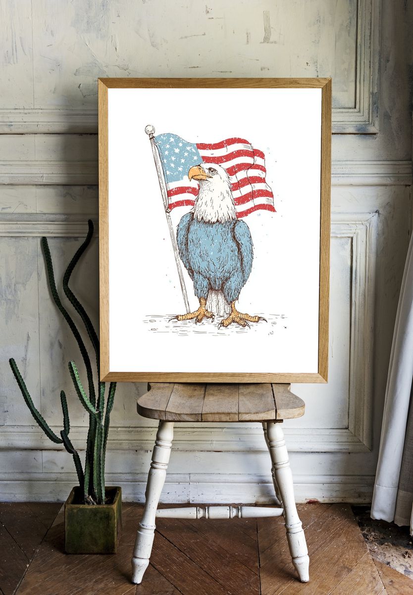 Bald Eagle with American Flag Poster. — room view 1