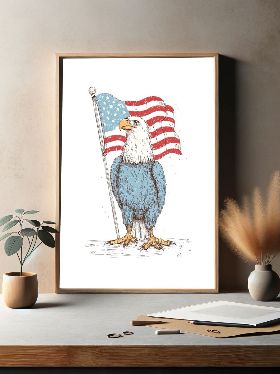 Bald Eagle with American Flag Poster. — room view 2