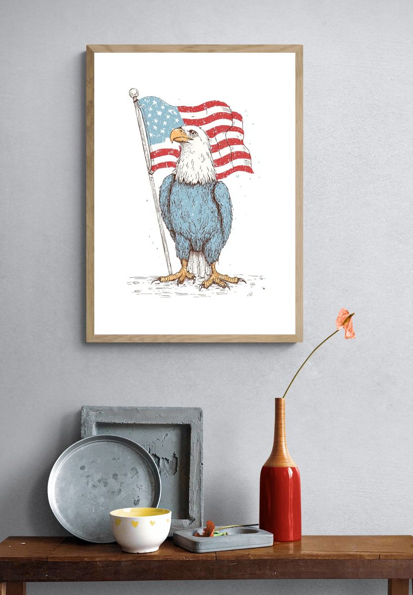 Bald Eagle with American Flag Poster. — room view 3