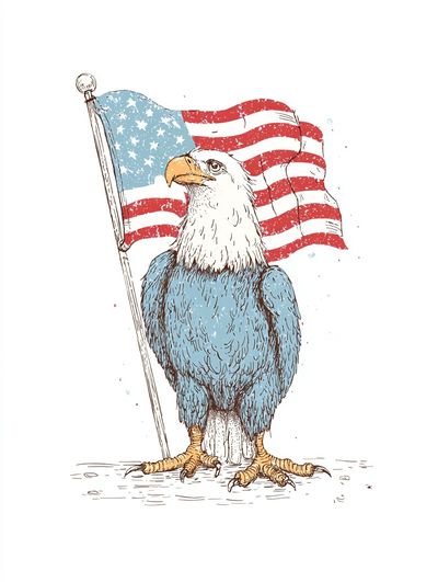 Bald Eagle with American Flag Poster. poster print