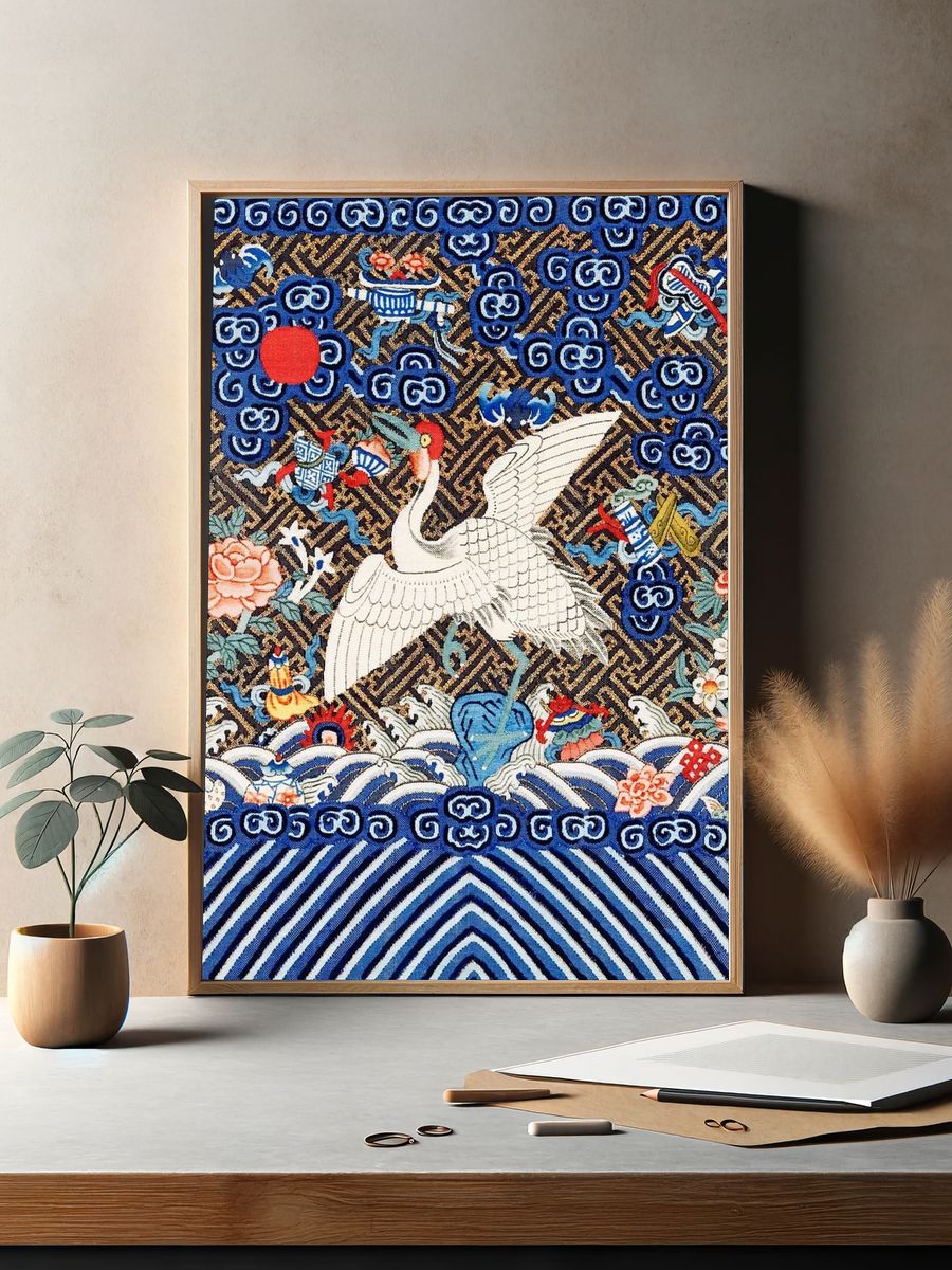 Elegant Crane and Floral Design Poster. — room view 2