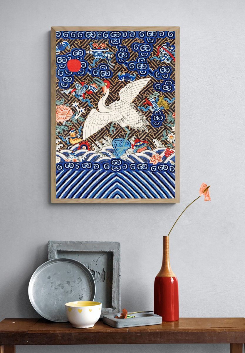 Elegant Crane and Floral Design Poster. — room view 3