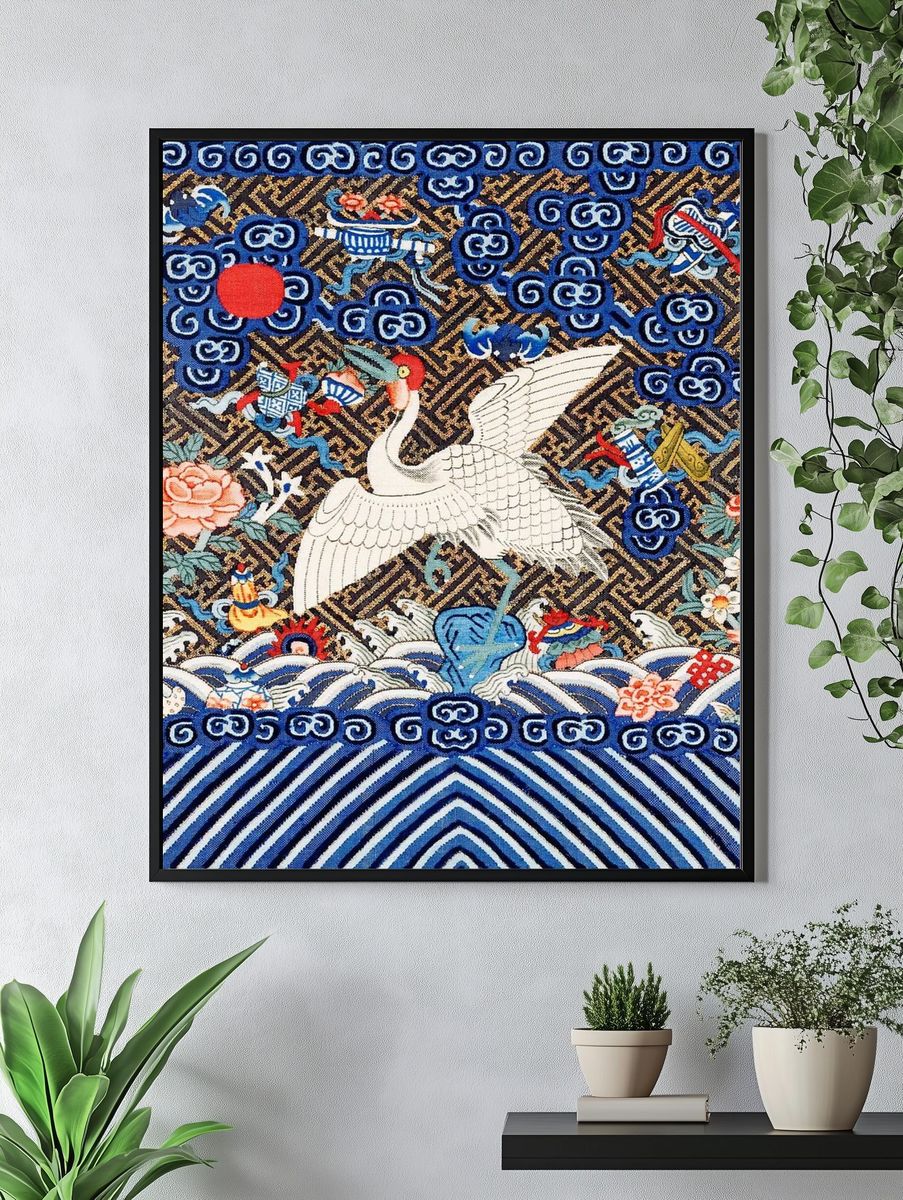 Elegant Crane and Floral Design Poster. — room view 4