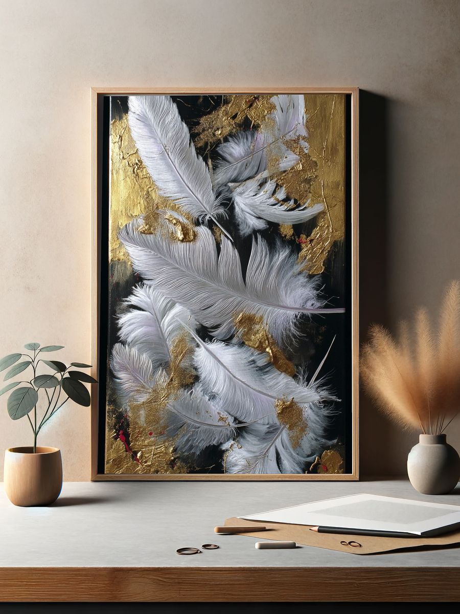 Elegant Feathers — Abstract Print. — room view 2